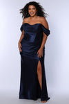 Plus Size Dresses Long Fitted Rutched Formal Plus Size Prom Dressl  Navy