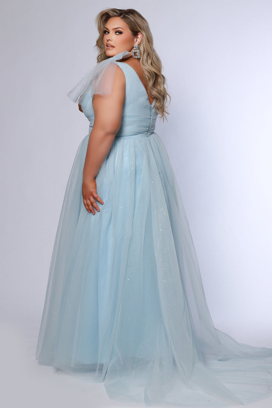 Plus Size Dresses Long Pleated A Line Plus Size Prom Dress Ice Blue