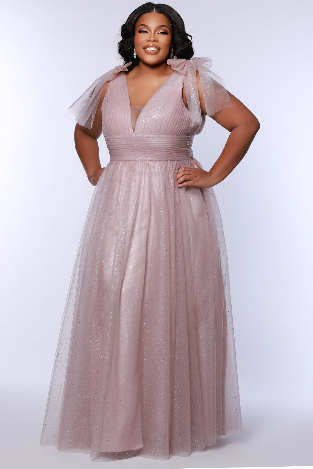 Plus Size Dresses Long Pleated A Line Plus Size Prom Dress Mauve