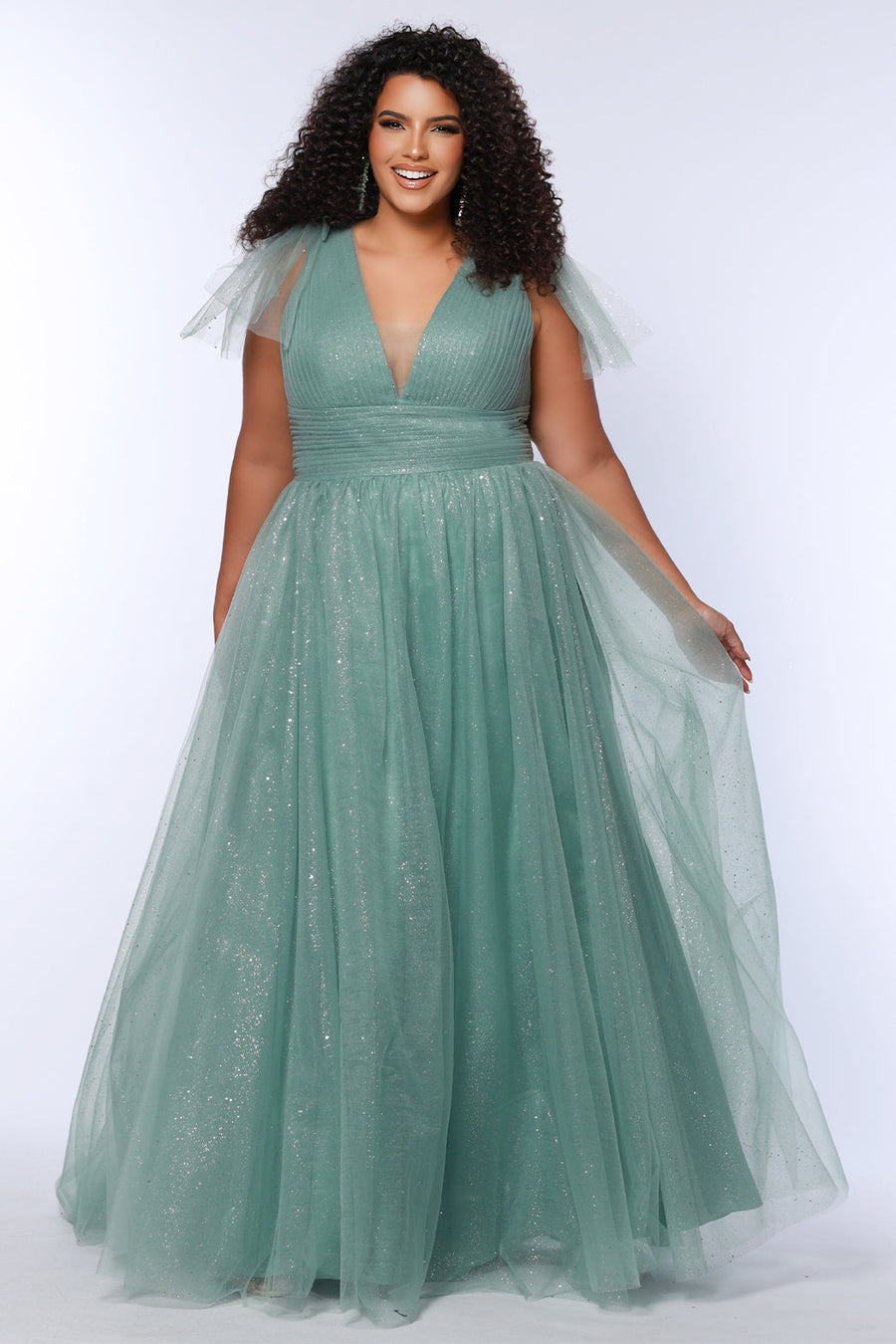 Plus Size Dresses Long Pleated A Line Plus Size Prom Dress Sage