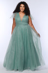 Plus Size Dresses Long Pleated A Line Plus Size Prom Dress Sage