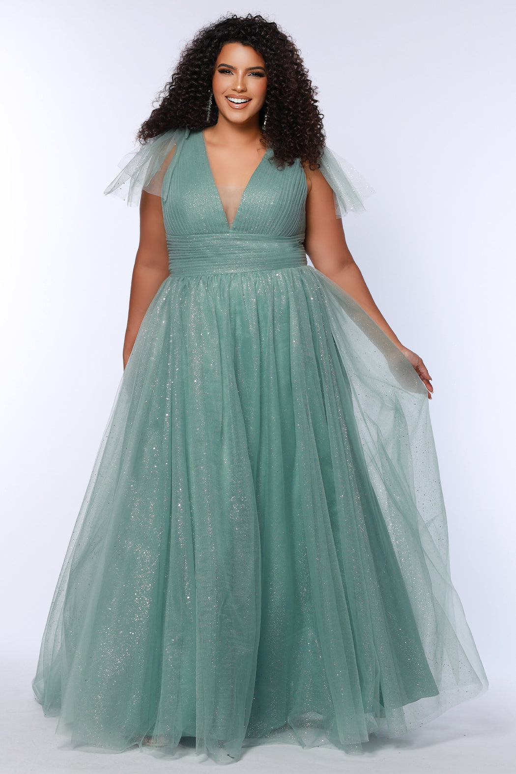 Plus Size Dresses Long Pleated A Line Plus Size Prom Dress Sage