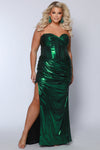 Plus Size Dresses Fitted Long Slit Formal Metallic Plus Size Prom Dress Emerald