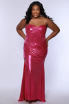 Plus Size Dresses Fitted Long Slit Formal Metallic Plus Size Prom Dress Fuchsia