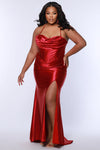 Plus Size Dresses Long Pleated Slit Formal Plus Size Prom Dress Cherry