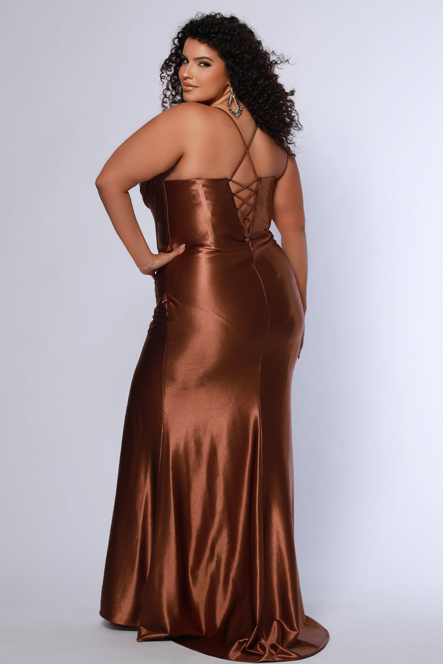 Plus Size Dresses Long Pleated Slit Formal Plus Size Prom Dress Chocolate
