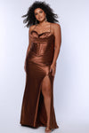 Plus Size Dresses Long Pleated Slit Formal Plus Size Prom Dress Chocolate