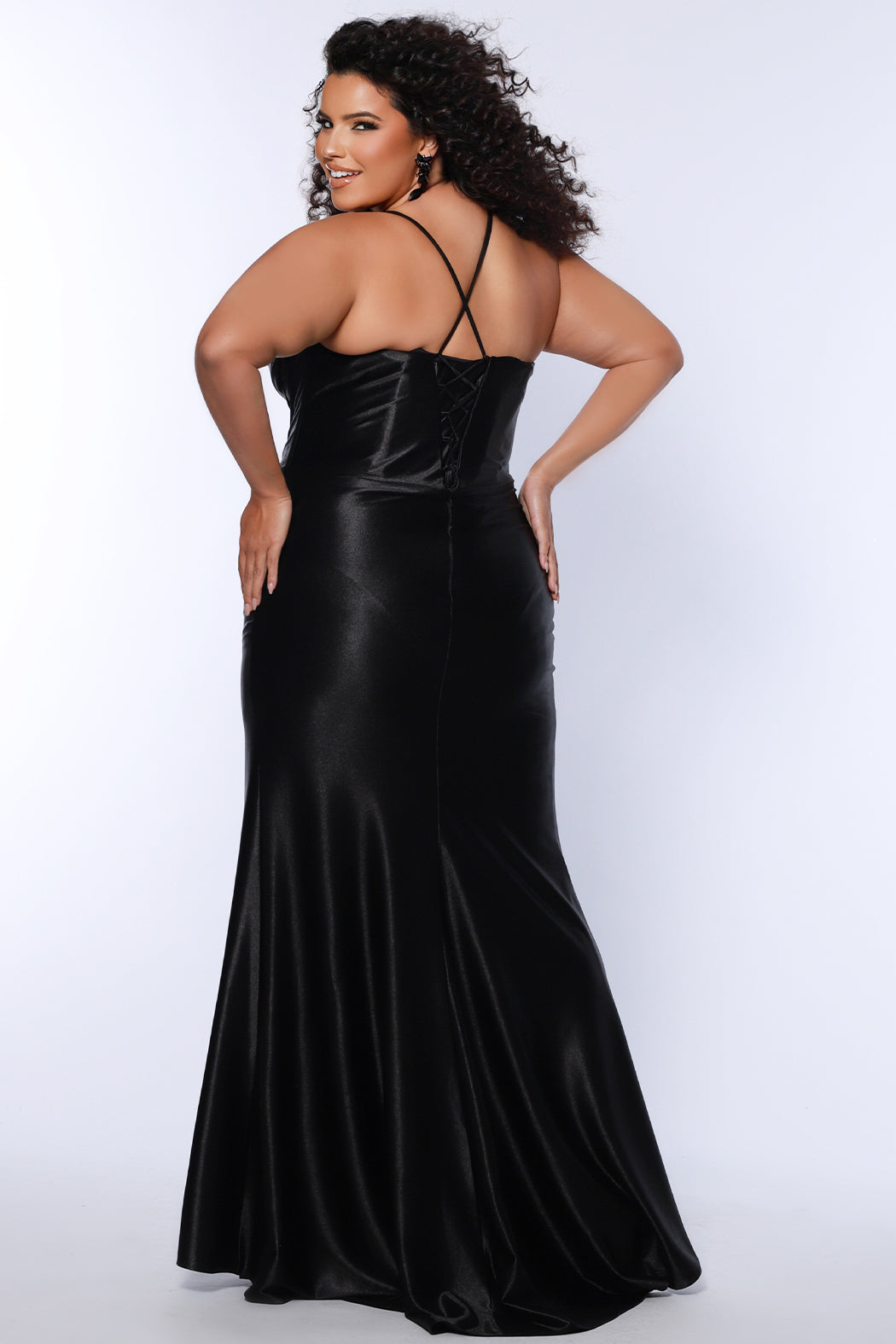 Plus Size Dresses Long Pleated Slit Formal Plus Size Prom Dress Onyx
