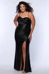 Plus Size Dresses Long Pleated Slit Formal Plus Size Prom Dress Onyx
