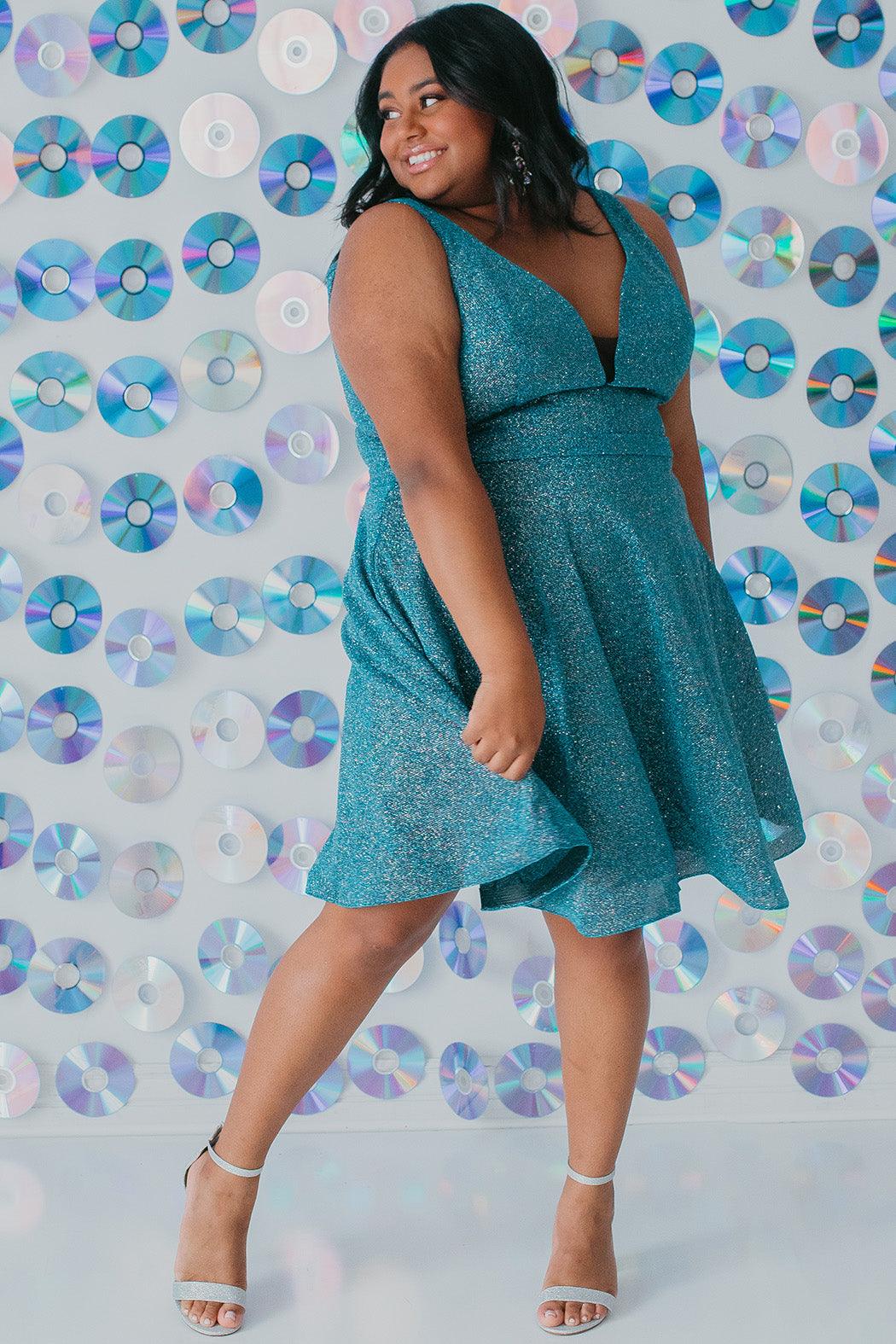 Short Sleeveless Plus Size Homecoming Prom Dress Turq