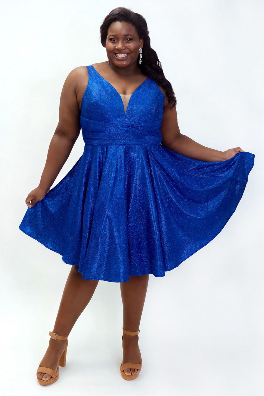 Plus Size Dresses Plus Size Short Sleeveless Homecoming Dress Blue
