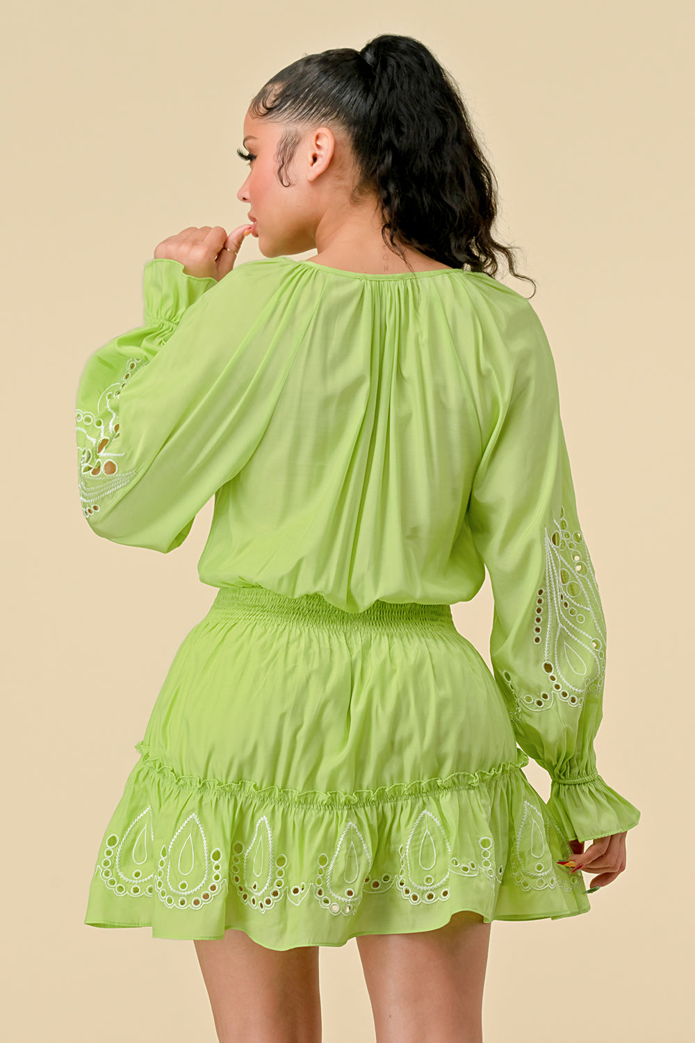 Cocktail Dresses V Neck Long Sleeve Mini Dress L. Green