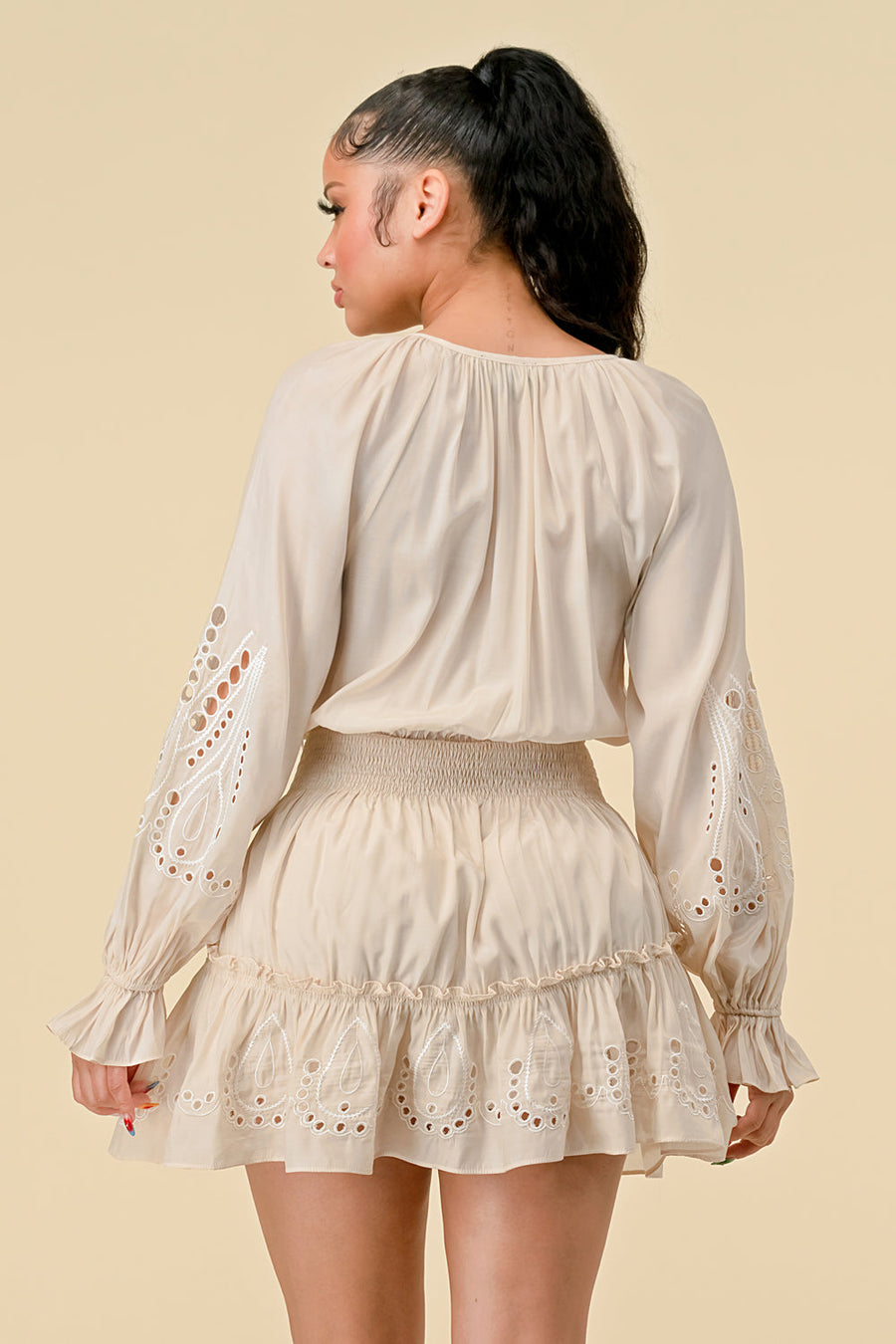 Cocktail Dresses V Neck Long Sleeve Mini Dress Champagne