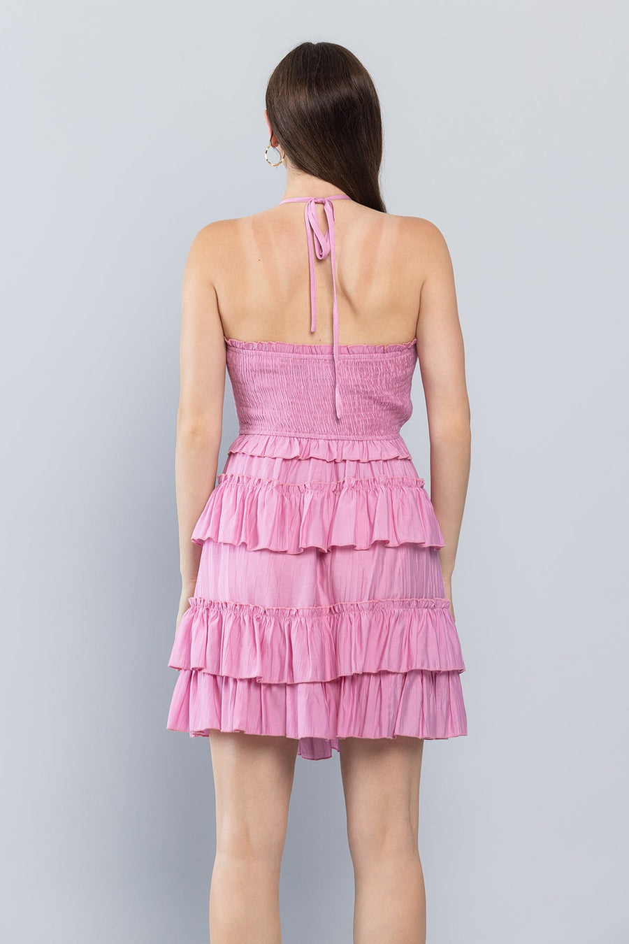 Cocktail Dresses Short Halter Neck Mini Ruffle Dress Pink