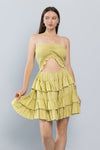 Cocktail Dresses Short Halter Neck Mini Ruffle Dress Lime