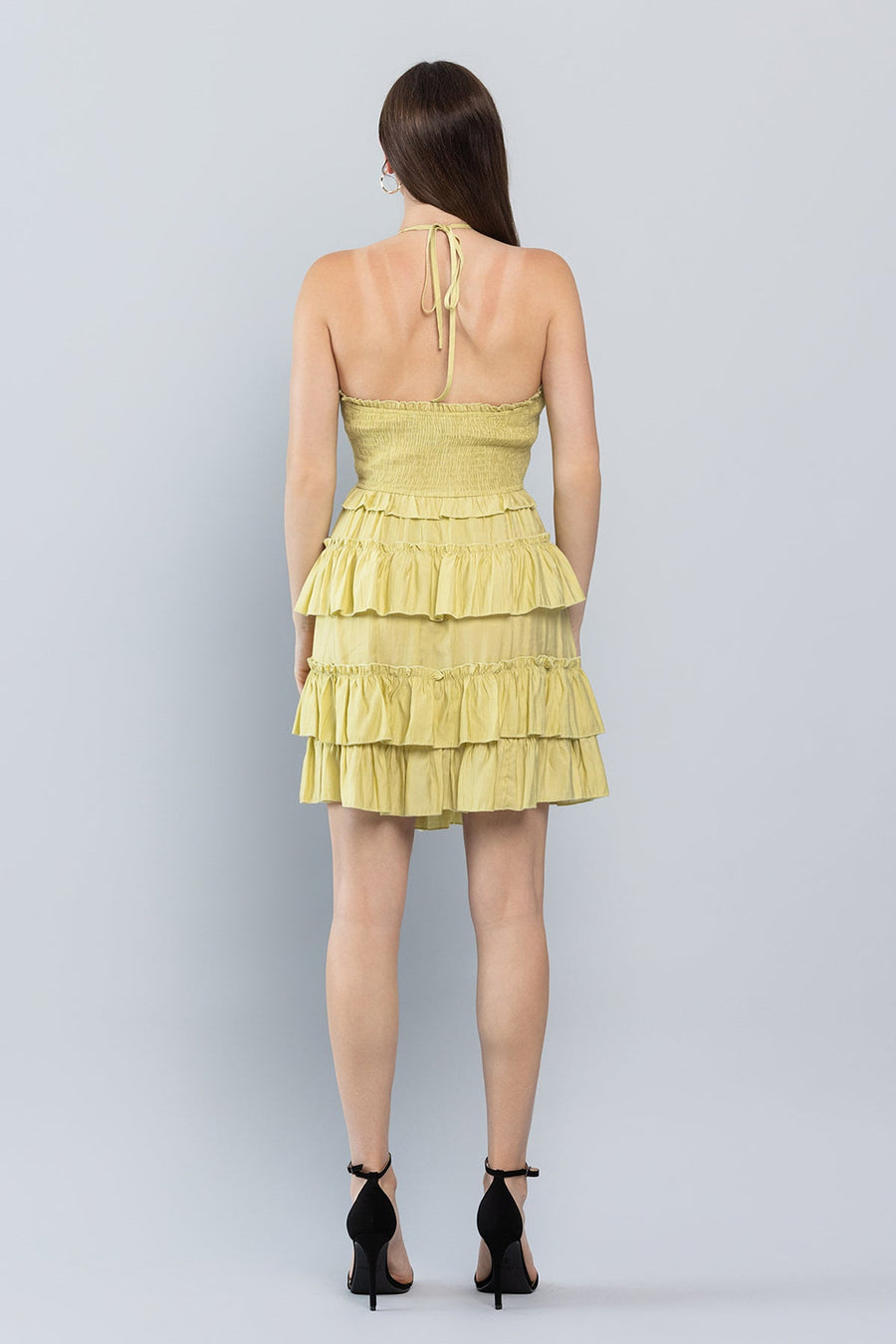 Cocktail Dresses Short Halter Neck Mini Ruffle Dress Lime