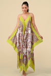 Cocktail Dresses Spaghetti Strap Scarf Boarder Print Dress Neon Green