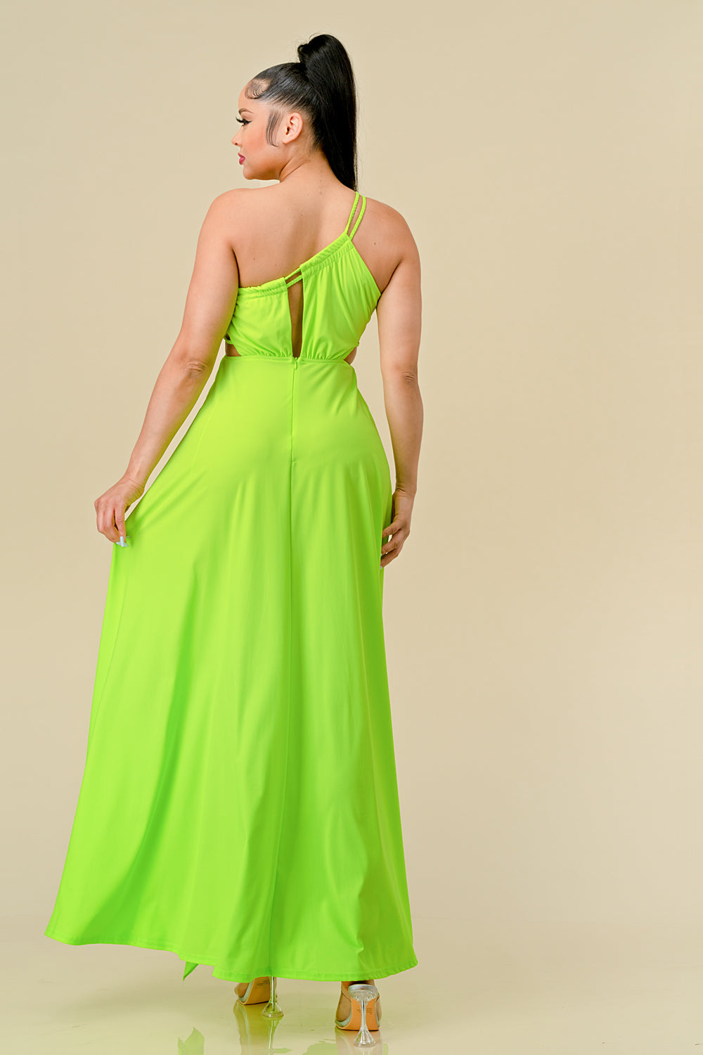 Formal Dresses Long One Shoulder Ruffled Maxi Dress Neon Green