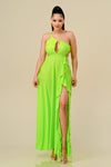Formal Dresses Long One Shoulder Ruffled Maxi Dress Neon Green