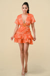 Cocktail Dresses Short Printed Ruffled Layered Side Cutout Dress Burnt Orange