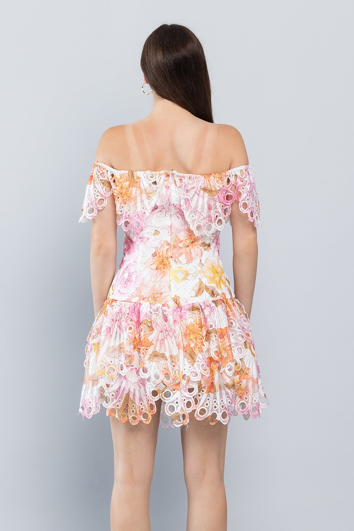 Cocktail Dresses Short Off Shoulder Printed Lace Dress Pink Print