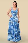 Formal Dresses Long Sleeveless Printed Layer Maxi Dress Blue