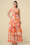 Formal Dresses Long Sleeveless Printed Layer Maxi Dress Orange