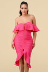 Cocktail Dresses High Low Ruffle Off Shoulder Dress Pink