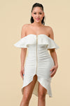 Cocktail Dresses High Low Ruffle Off Shoulder Dress Off White