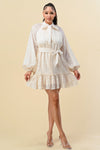 Cocktail Dresses Long Sleeve Button Down Ruffle Dress Cream
