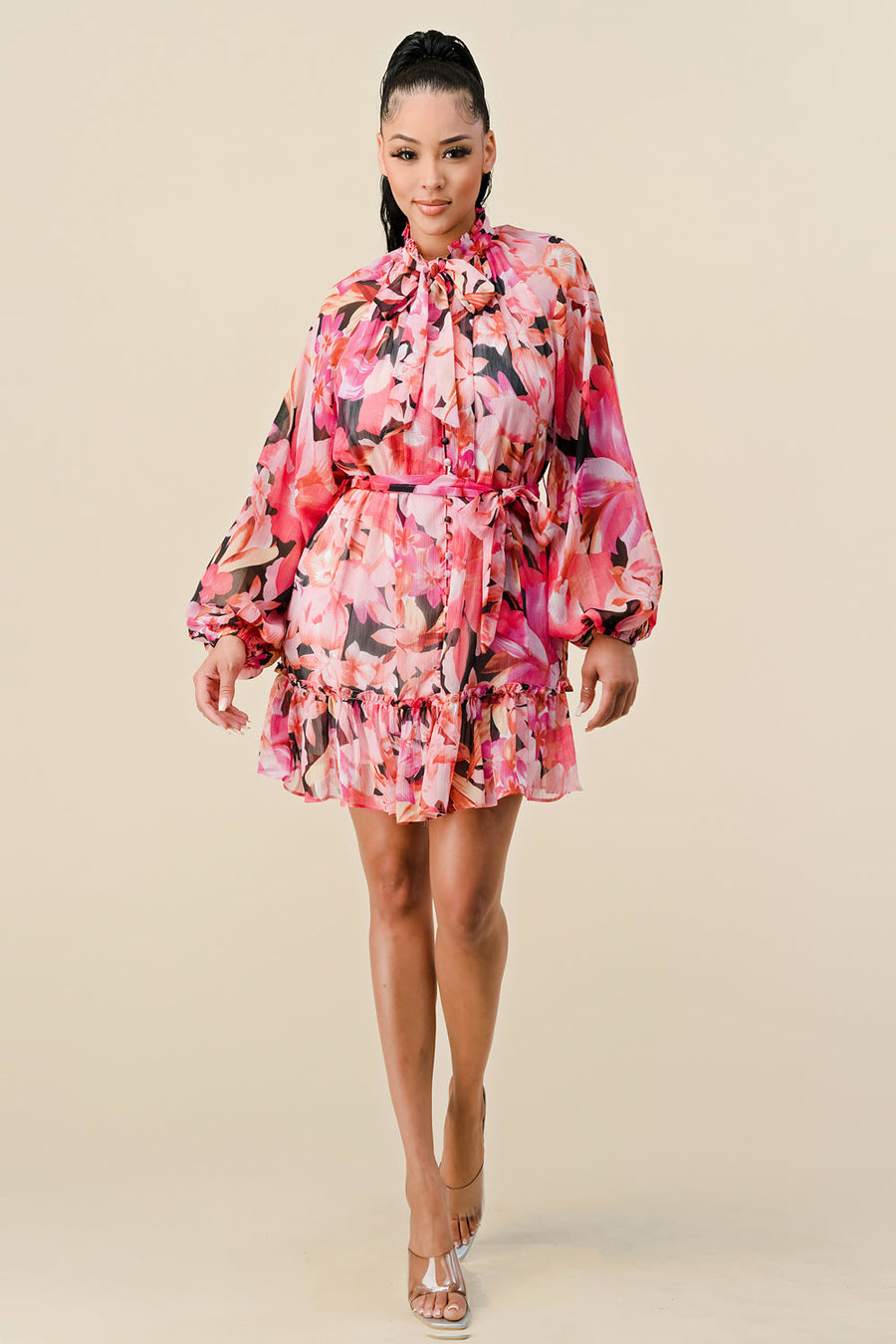 Cocktail Dresses Long Sleeve Button Down Ruffle Dress Black