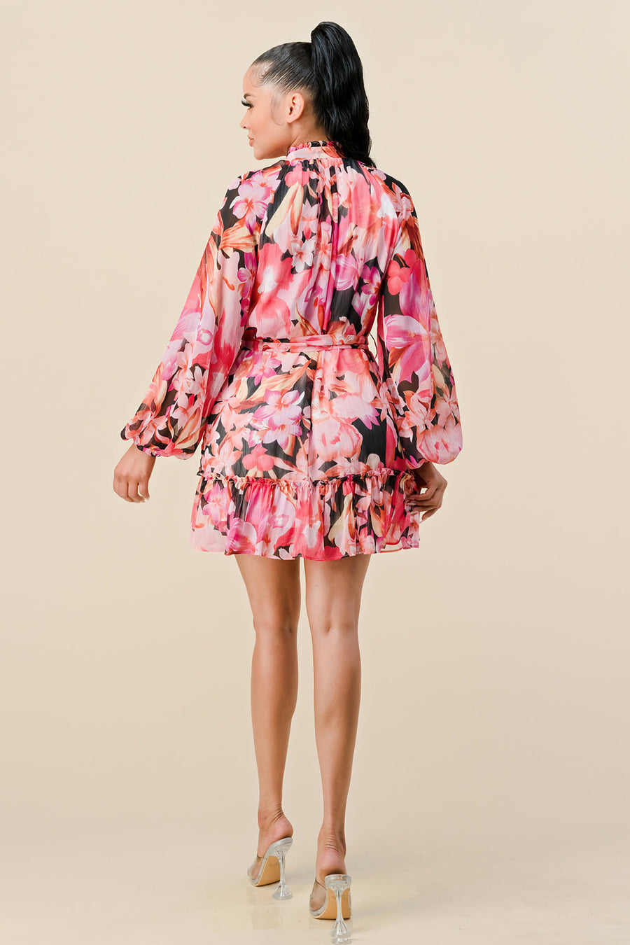 Cocktail Dresses Long Sleeve Button Down Ruffle Dress Black