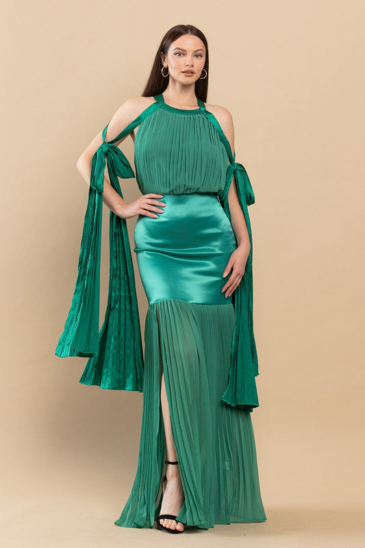 Formal Dresses Long Mermaid Pleated Satin Maxi Dress Green