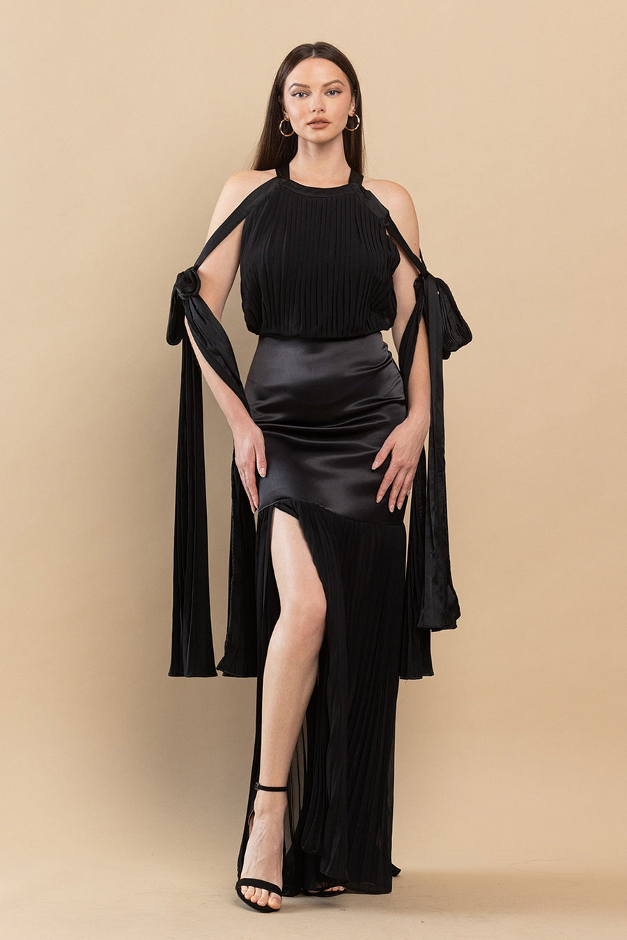 Formal Dresses Long Mermaid Pleated Satin Maxi Dress Black