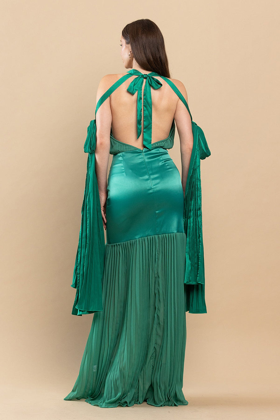 Formal Dresses Long Mermaid Pleated Satin Maxi Dress Green