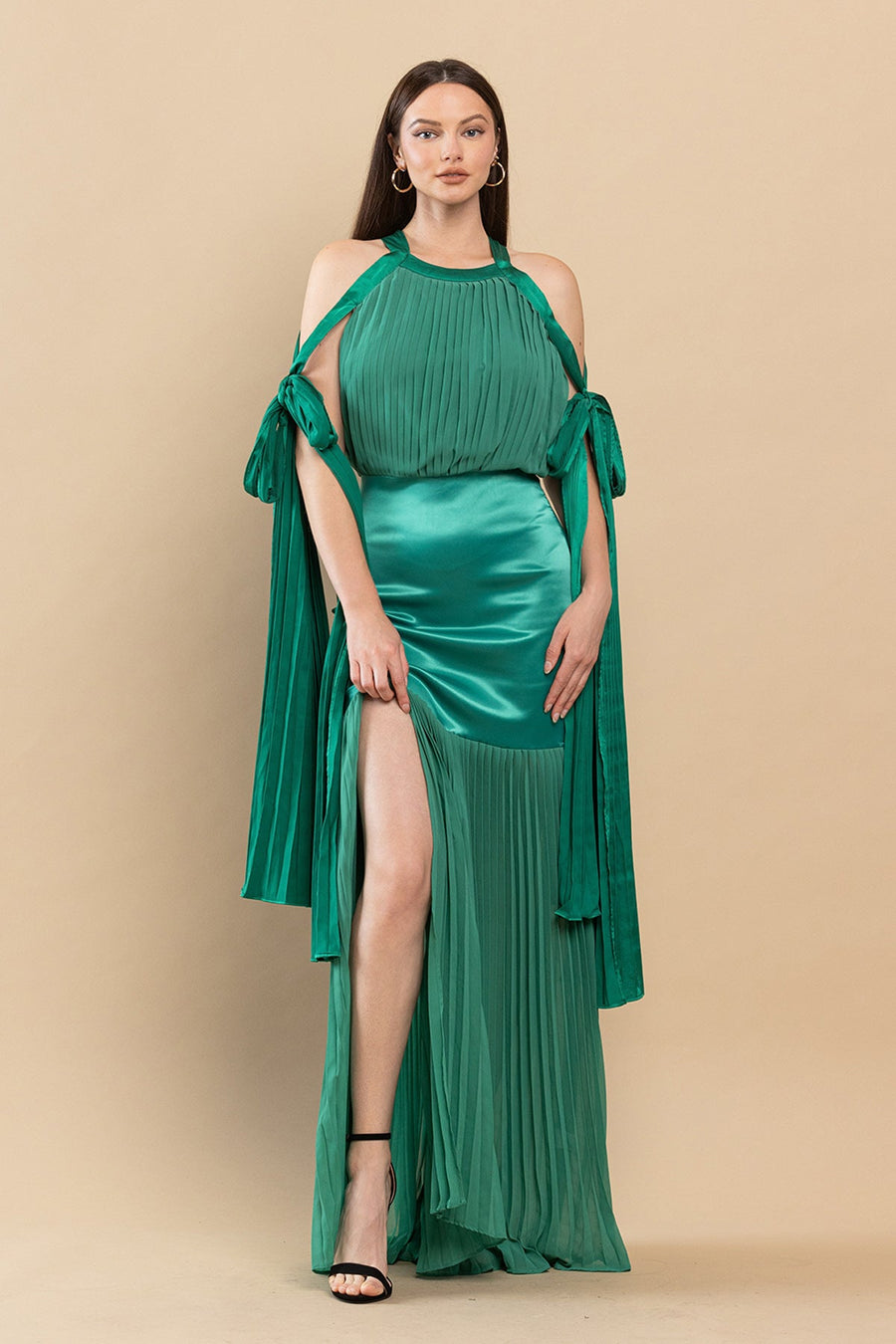 Formal Dresses Long Mermaid Pleated Satin Maxi Dress Green