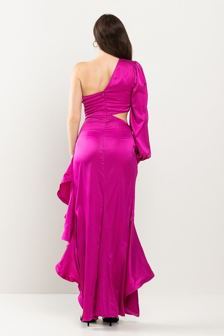 Cocktail Dresses High Low One shoulder Ruffle Dress Hot Pink