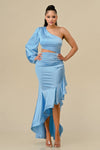 Cocktail Dresses High Low One shoulder Ruffle Dress Light Blue
