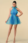 Cocktail Dresses Ombre Halter Organza Short Dress Blue/Green