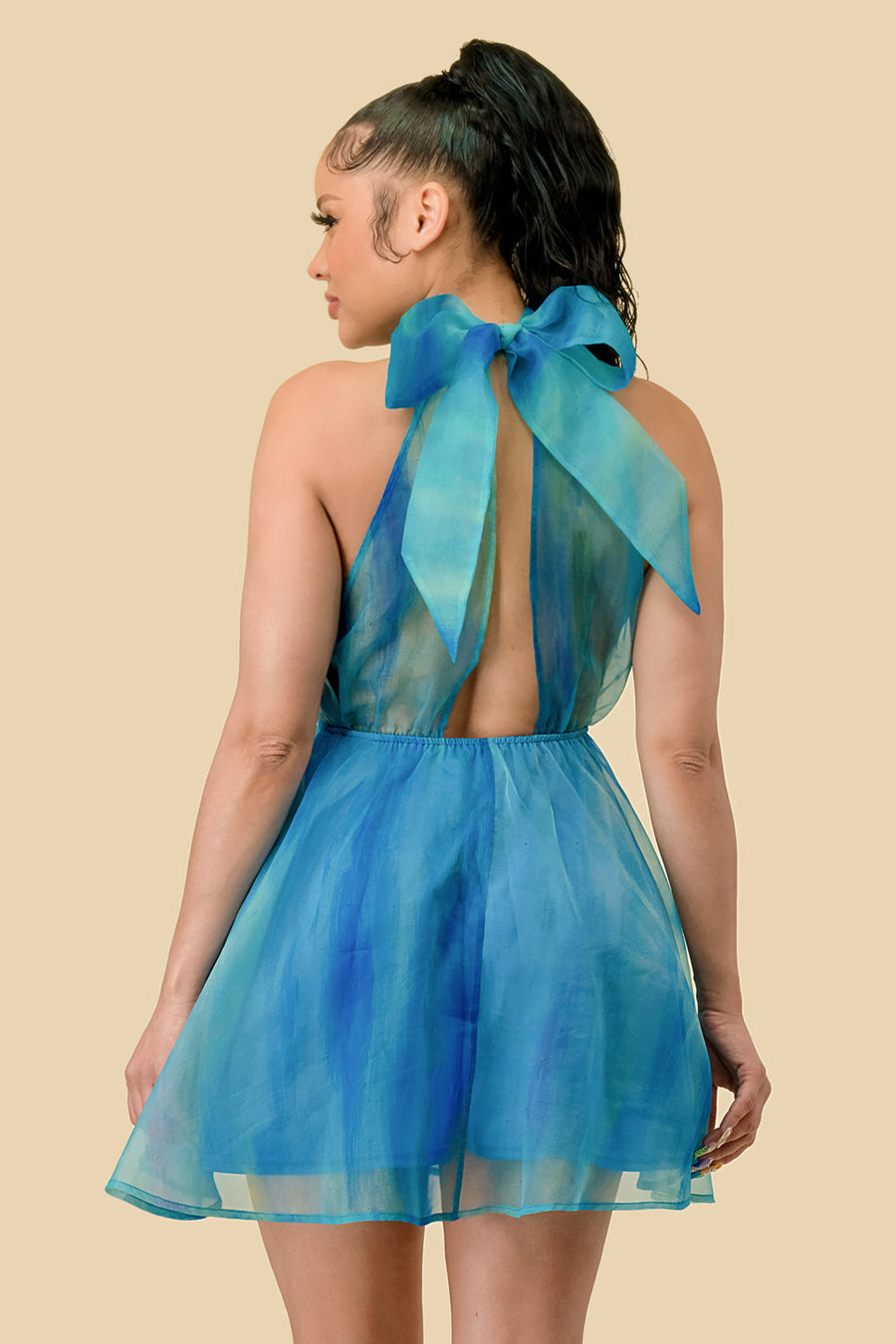 Cocktail Dresses Ombre Halter Organza Short Dress Blue/Green