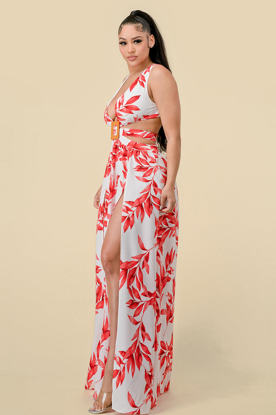 Formal Dresses Long Sleeveless Printed Maxi Dress Red
