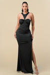 Prom Dresses Long Halter Fitted Slit Maxi Dress Black