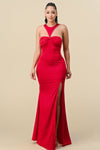 Prom Dresses Long Halter Fitted Slit Maxi Dress Red
