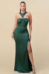 Prom Dresses Long Halter Fitted Slit Maxi Dress H. Green