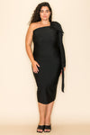 Cocktail Dresses Plus Size One Shoulder Fitted Midi Dress Black