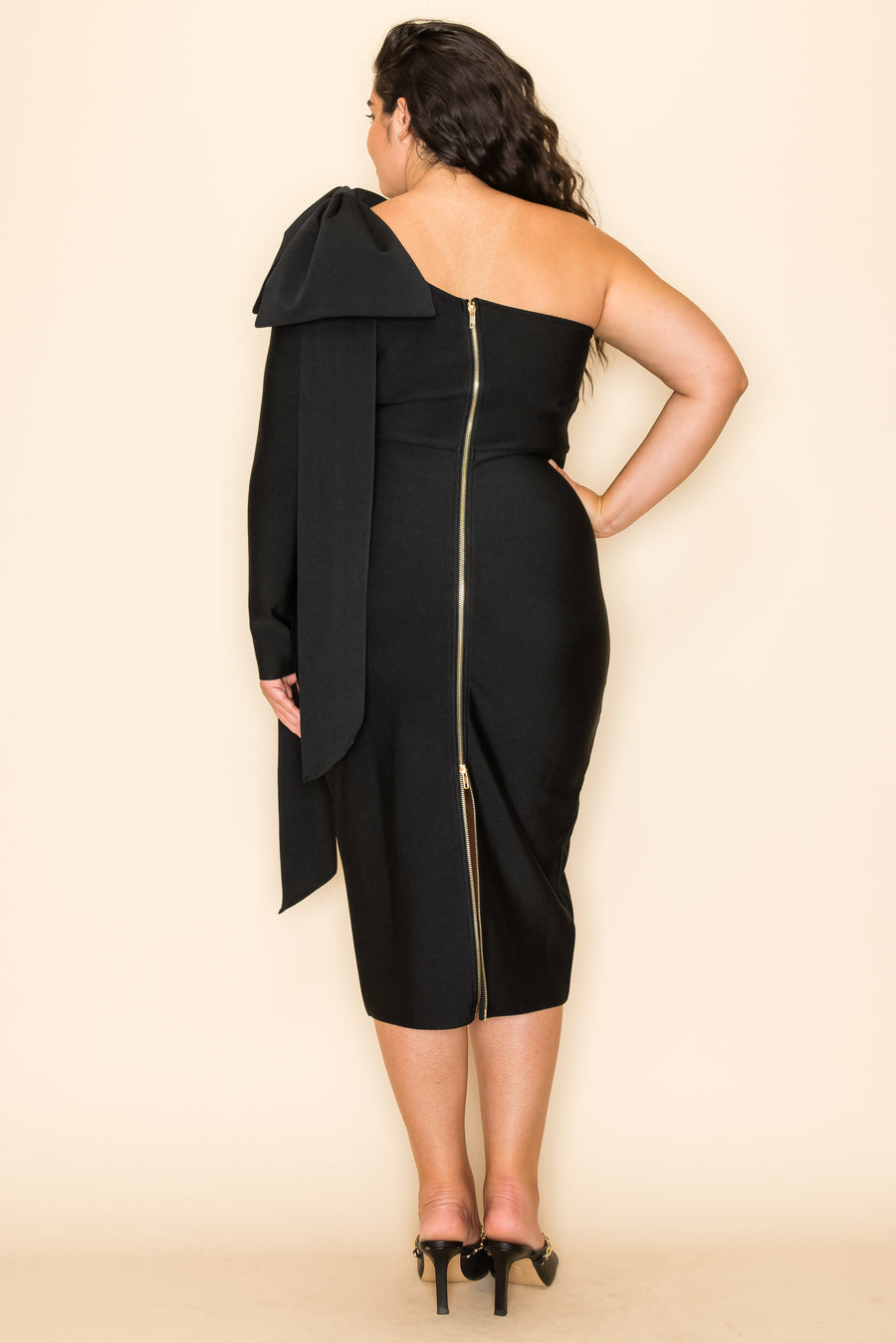 Cocktail Dresses Plus Size One Shoulder Fitted Midi Dress Black