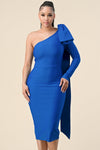 Cocktail Dresses Fitted Bandage One Shoulder Midi dress Royal