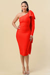 Cocktail Dresses Fitted Bandage One Shoulder Midi dress Red