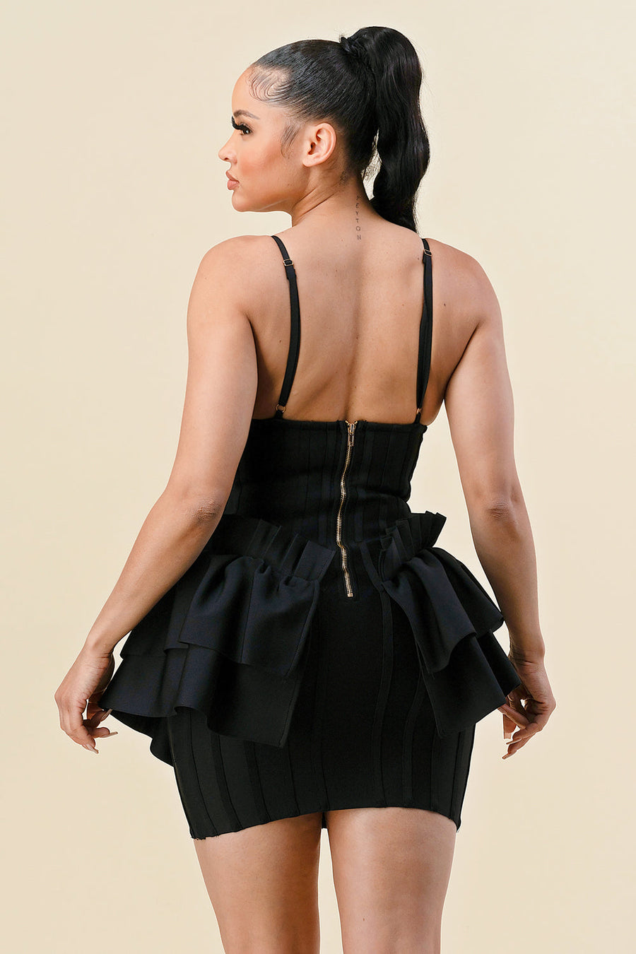 Cocktail Dresses Short Spaghetti Strap Side Ruffle Fitted Dress Black