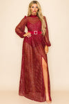 Formal Dresses Long Sleeve See Through Slit Dress Burgundy